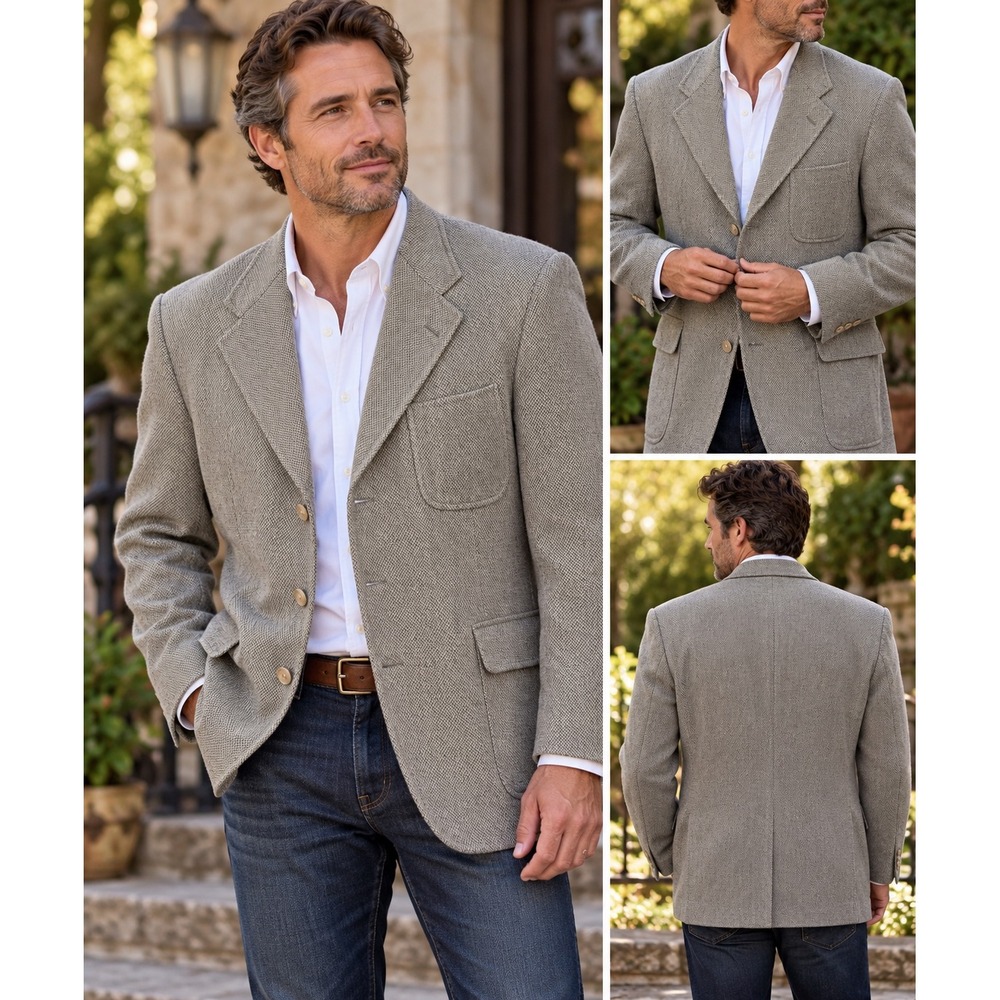 Vintage Polo Ralph Lauren Blazer Mens Made USA Tweed Look Ivy Preppy